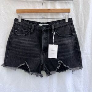 Kancan Los Angeles Black Wash Denim Slim Cut Off Raw Hem Shorts Size 9/28 NWT